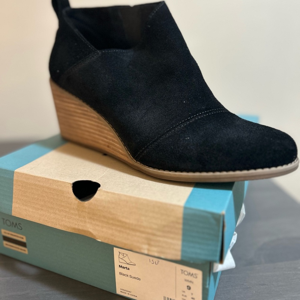 TOMS Black Suede Wedge Shoes
